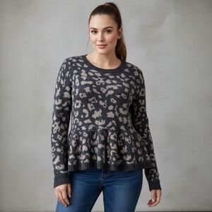 Sea New York Alpaca Wool Blend Leopard Peplum Sweater - Retro Luxury Cozy - M